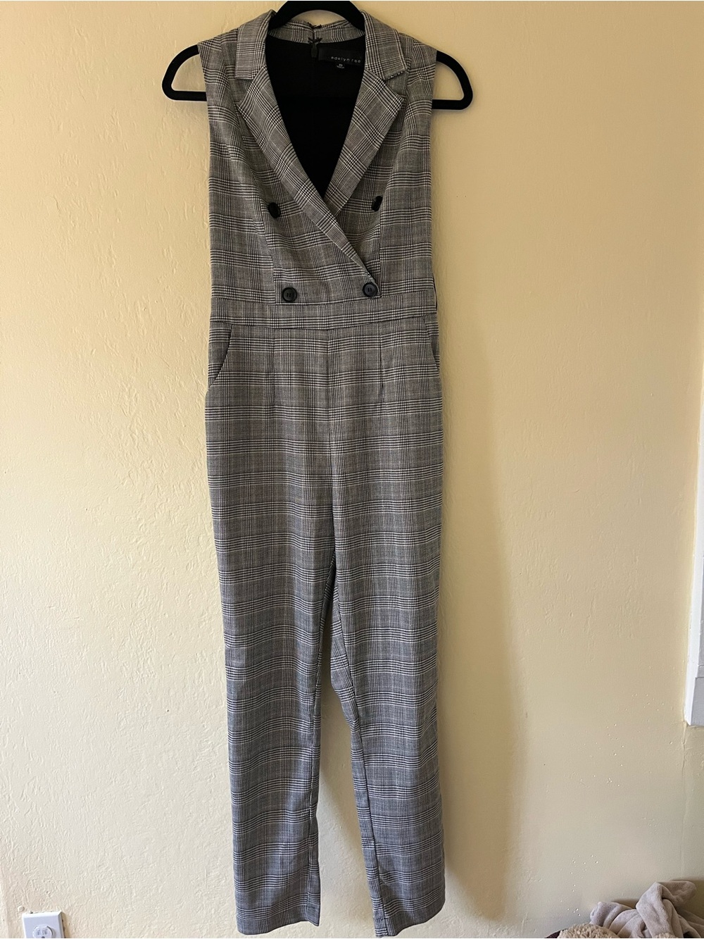 Adelyn Rae Sleeveless Plaid Jumpsuit - Gray